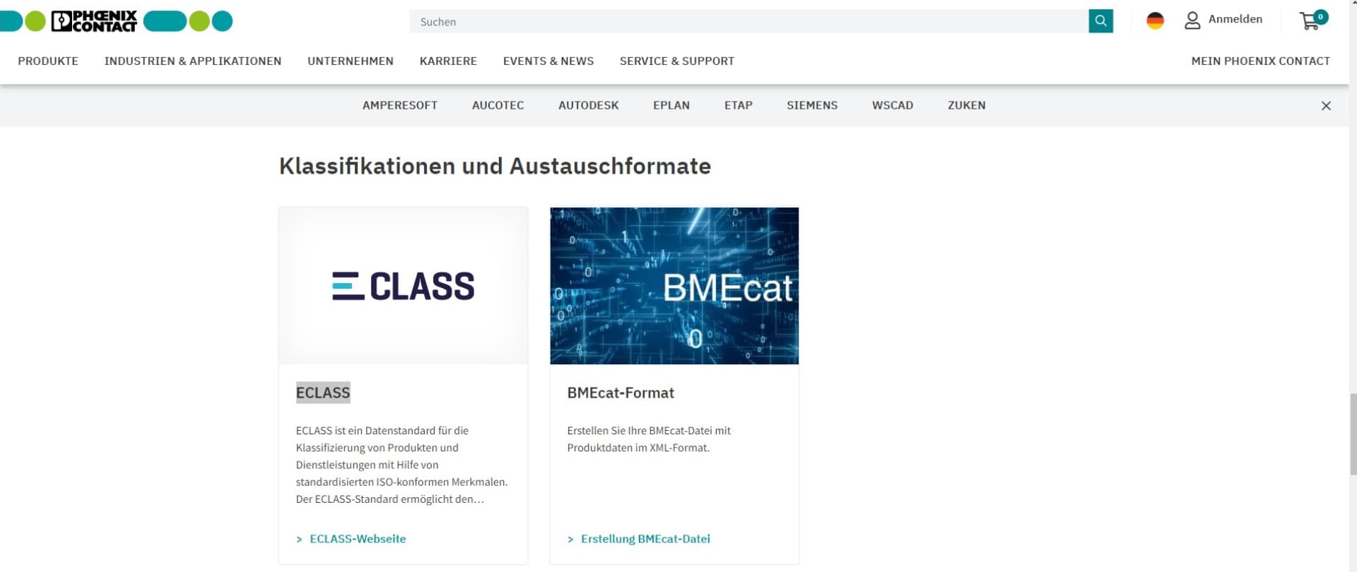 Phoenix Contact Website - Klassifikation und Austauschformate