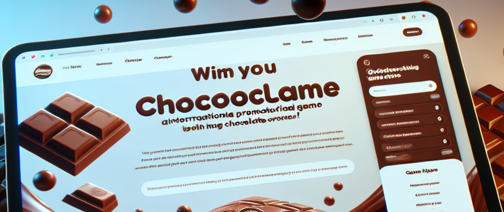 Tablet zeigt eine fiktive Online-Werbekampagne für einen Schokoladenhersteller